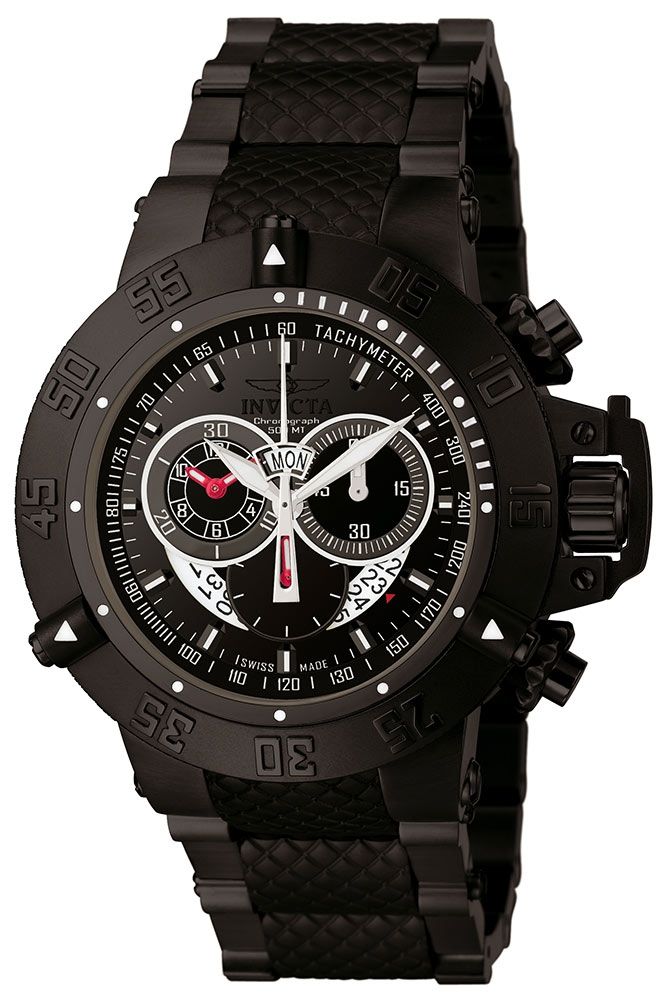 This impressive Invicta Subaqua watch features a precise Quartz movement as well as a black case. Its black, metal dial is enclosed by a highly protective Mineral Crystal. This watch is finished by a strong black, stainless steel band, and it offers 500 m water resistance. Led with expert engineering, no feat or occasion will ever be too great for Invicta's Subaqua to handle. The sheer magnitude of this mighty timepiece is superbly executed with surgical-grade stainless steel, Swiss movements an Matte Black Metal Dial Watch For Formal Occasions, Black Chronograph Digital Watch With Round Dial, Black Watches With Subdials, Black Metal Dial Watch Accessories For Formal Occasions, Black Formal Watch With Metal Dial, Black Watch With Metal Dial For Formal Occasions, Black Watches With Analog Display And Round Dial, Modern Black Digital Watch With Chronograph, Black Digital Watch With Subdials