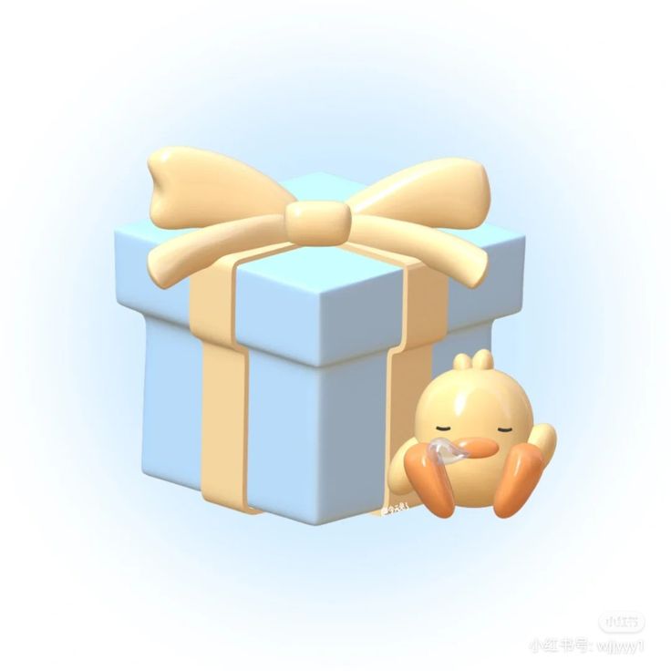 a blue gift box with a bow and a stuffed animal