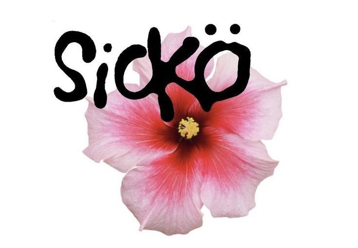 a pink flower with the word sicko written in black