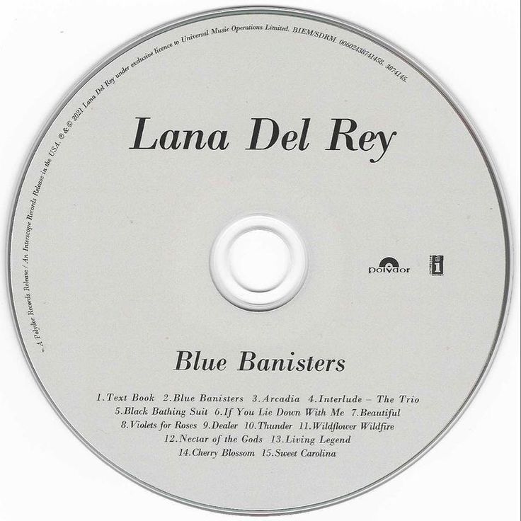 the cd label for lana del ray's blue banisters, which is on display