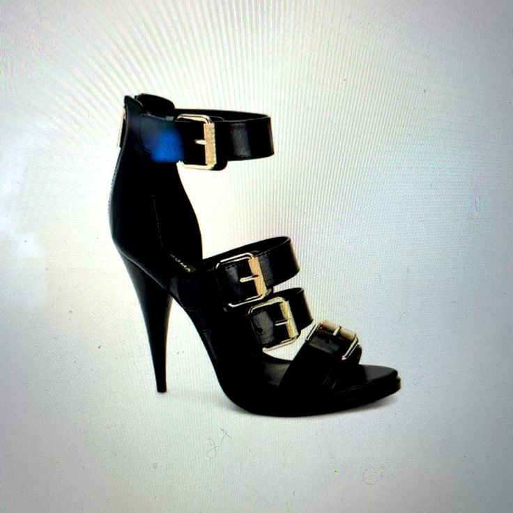 Bcbgmaxazria Gloria Buckle Black Sandals. Gold Buckle Details With Gold Zipper On Back Of Sandals. Size 8. Heels Approximately 4”. Brand New Never Worn. Nwot Strapped Sandals With Wrapped Heel For Party, Strapped Leather Heels For Evening, Strapped Evening Sandals For Spring, Cocktail Open Toe Heels With Buckle Closure, Elegant Black Strapped Heels, Chic Strapped Heels With Heel Strap, Strapped Heels For Party, Chic Sandals With Buckle Closure For Night Out, Chic Black Strapped Sandals