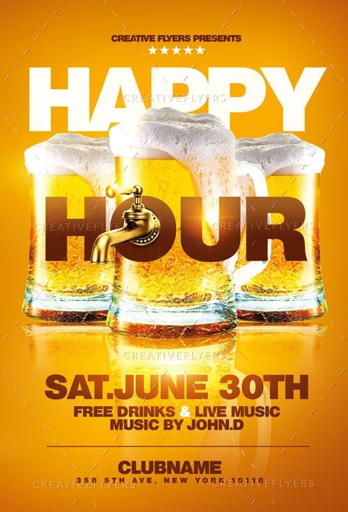 happy hour flyer template with two glasses of beer