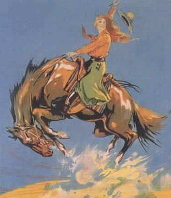 an old movie poster with a woman riding a horse