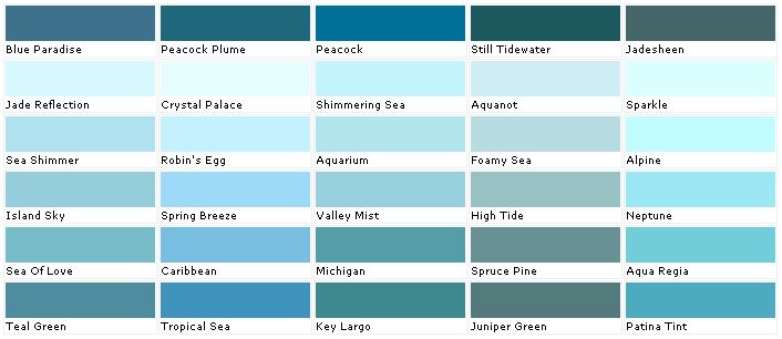 the shades of blue and green are shown in this color chart, which shows different shades