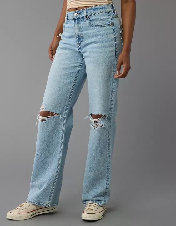 AE Strigid High-Waisted Stovepipe Ripped Jean Relaxed Fit Ripped Full-length Bottoms, Trendy High Waist Flare Jeans For Elevated Casual, Trendy High Waist Flare Jeans For Elevated Casual Occasions, Trendy High-waist Flare Jeans For Elevated Casual Look, Casual High-cut Leg Pants For Fall, Stovepipe Jeans Outfit, Stovepipe Jeans, White Jeans Men, Athletic Fit Jeans