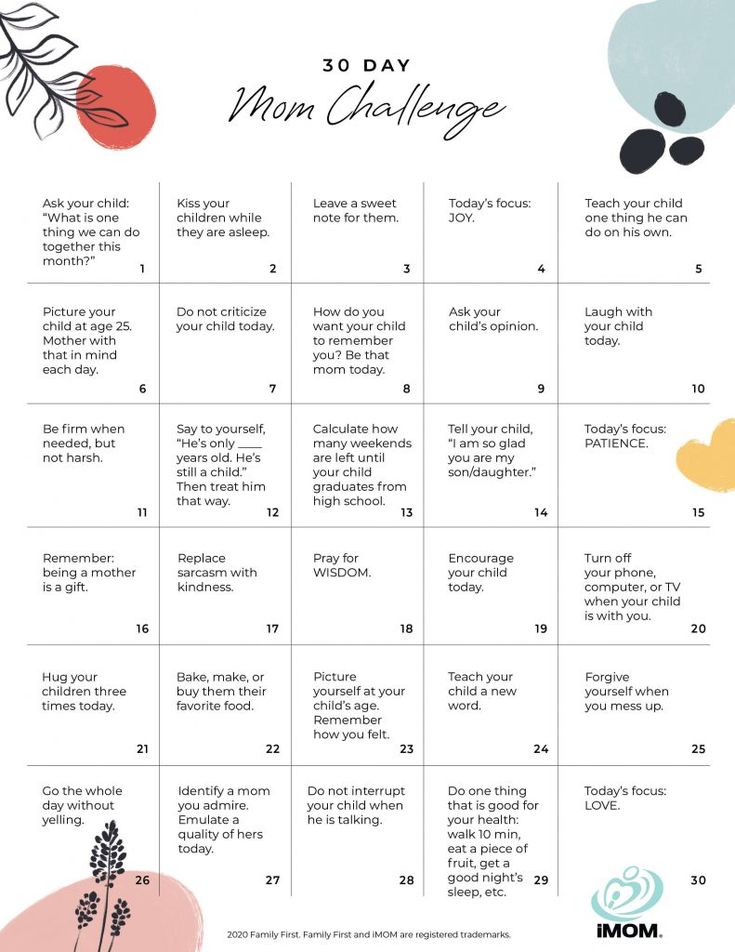 the 30 day mom challenge is shown here