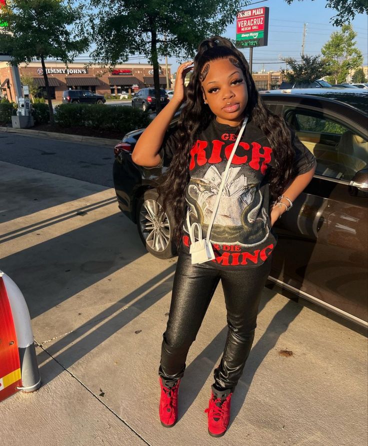 Red And Black Jordans Outfit, Cute 7th Grade Outfits, 6s Outfit, Bred Outfits, 7th Grade Outfits, Girls Night Outfit, Outfits Baddie, Girls Streetwear, Cute Birthday Outfits