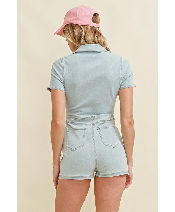 Denim Zip-Up Romper. Machine wash Denim Romper, Light Denim, Zip Up, Washing Machine, Zip Ups, Rompers, Boutique