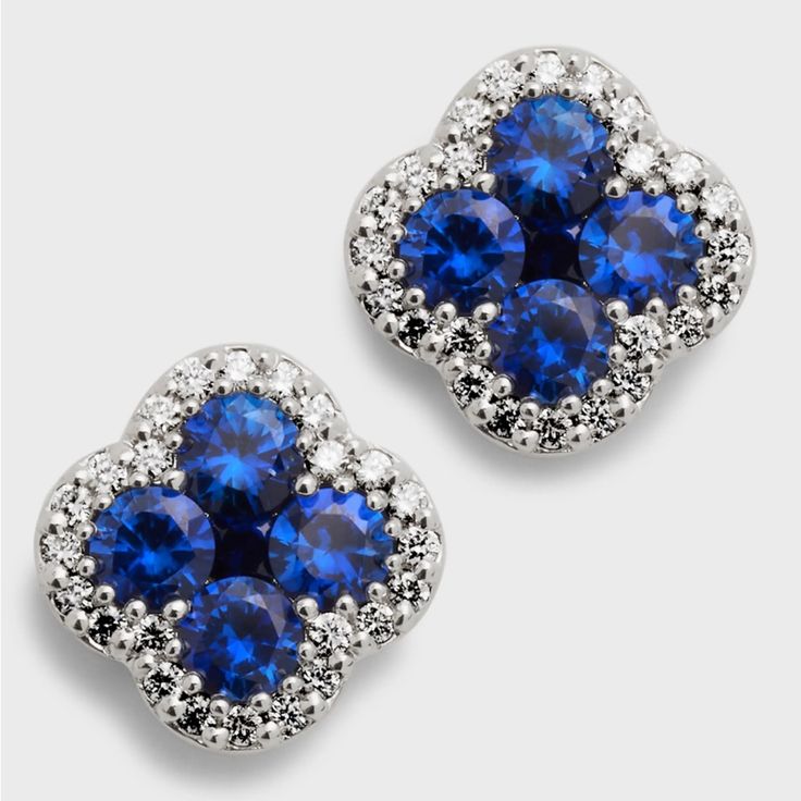 Luxury Jewelry Magical Heirloom Clover Earrings. 18k White Gold 0.21 Carat Diamonds 1.94 Vivid Blue Sapphire Gemstone Retail Price Bloomingdale’s: $4,500 Grey Pearl Earrings, Ear Crawler Earrings, Blue Sapphire Gemstone, Knot Stud Earrings, Rhinestone Fashion, Bar Stud Earrings, Clover Earrings, Heart Shaped Earrings, Bar Earrings