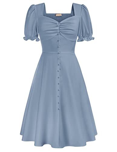 Belle Poque Women 2024 Summer Puff Short Sleeve Cottagecore Dress Vintage 1950s Party Swing Dresses 1950s Party, Sweetheart Neckline Dress, Womens Vintage Dresses, Cottagecore Dress, Vestidos Vintage, Frock Design, Necklines For Dresses, Classic Dress, Casual Summer Dresses