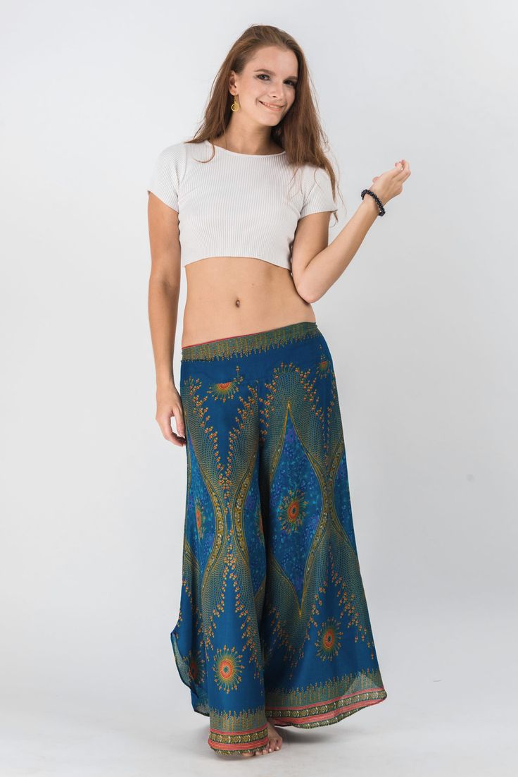 Peacock Eyes Palazzo Style Harem Pants in Blue Waistband Tutorial, Style Harem Pants, Peacock Eyes, Thai Pants, Womens Palazzo Pants, Palazzo Style, Hippie Chick, Harem Pants Women, Boho Fashion Bohemian