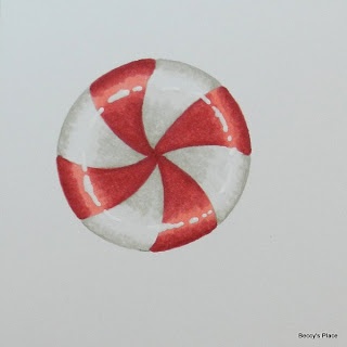 a drawing of a candy cane on a white paper with red and white stripes in the center