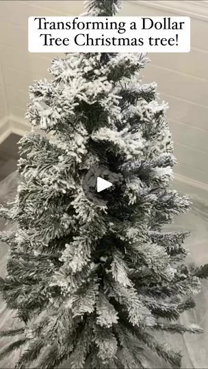 a black and white photo of a christmas tree with the words transforming a dollar tree christmas tree