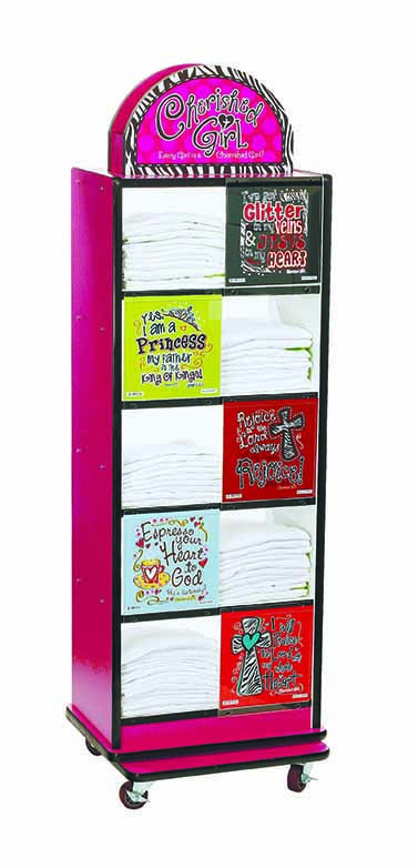 a pink and black display case with lots of notes on the front, sitting against a white background