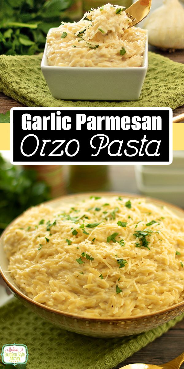 garlic parmesan orzo pasta in a bowl