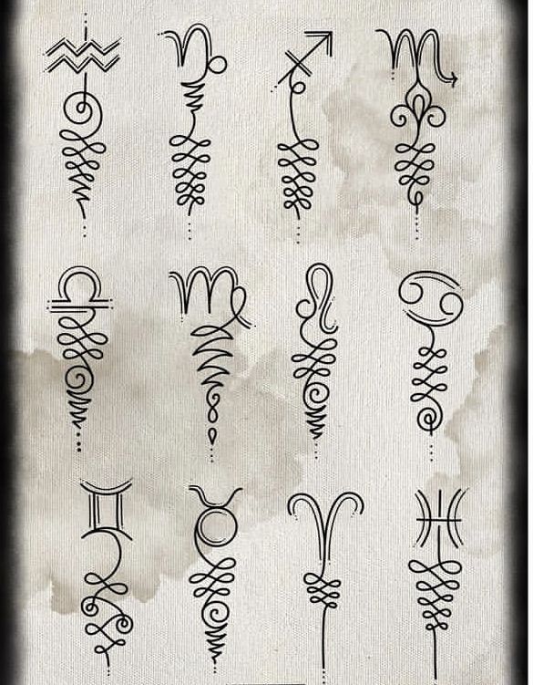 the zodiac symbols are drawn in black ink