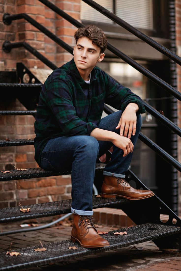 a young man is sitting on the stairs