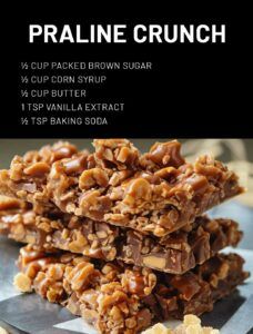 some granola bars stacked on top of each other with the words praline crunch