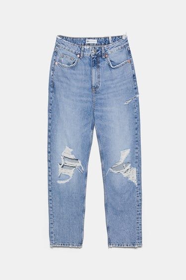 Zara Mom Jeans Outfit, Zara Mom Jeans, Mom Fit Jeans, Rip Mom, Ripped Mom Jeans, Comfy Jeans, Pleated Tops, Life Care, Jeans Mom