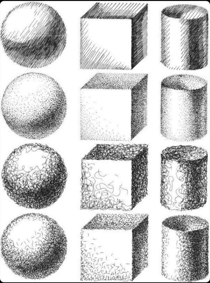 different shapes and sizes of cubes are shown in black and white, as well as the