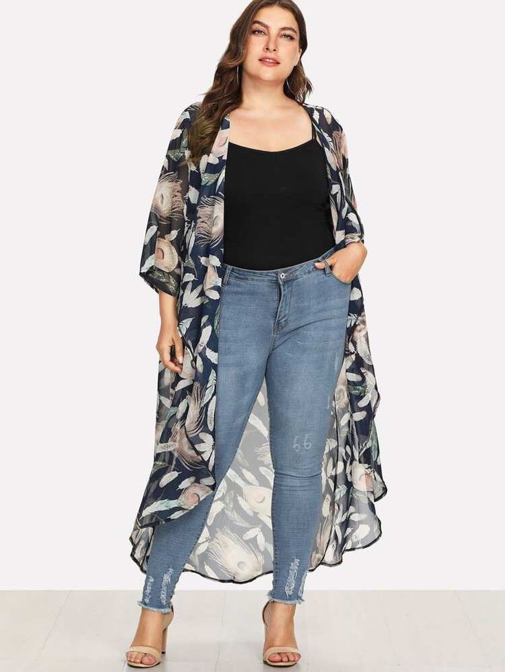 To find out about the Plus Floral Print Open Front Kimono at SHEIN, part of our latest Plus Size Kimonos ready to shop online today! Dark Feminine Fashion, Long Kimono Cardigan, Midsize Summer, Big Size Fashion, Plus Size Summer Fashion, Kimono Outfit, Plus Size Kimono, Mode Kimono, Plus Size Summer Outfit