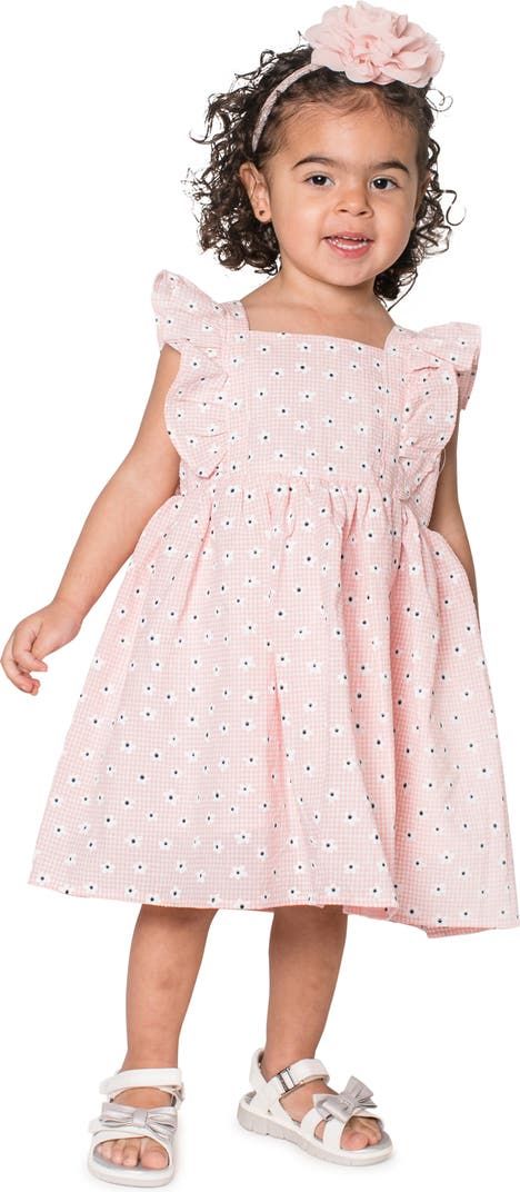 Popatu Kids' Daisy Pinafore Dress | Nordstrom Playful Spring Dress With Flutter Sleeves, Playful Flutter Sleeve Spring Dress, Spring Dress-up Dresses With Ruffle Sleeves, Cotton A-line Dress With Ruffles, Cute A-line Sundress For Garden Party, Playful Ruffle Sleeve Dress With Floral Print, Playful Floral Print Dress With Flutter Sleeves, Playful Floral Print Dress With Ruffle Sleeves, Cute A-line Cotton Sundress