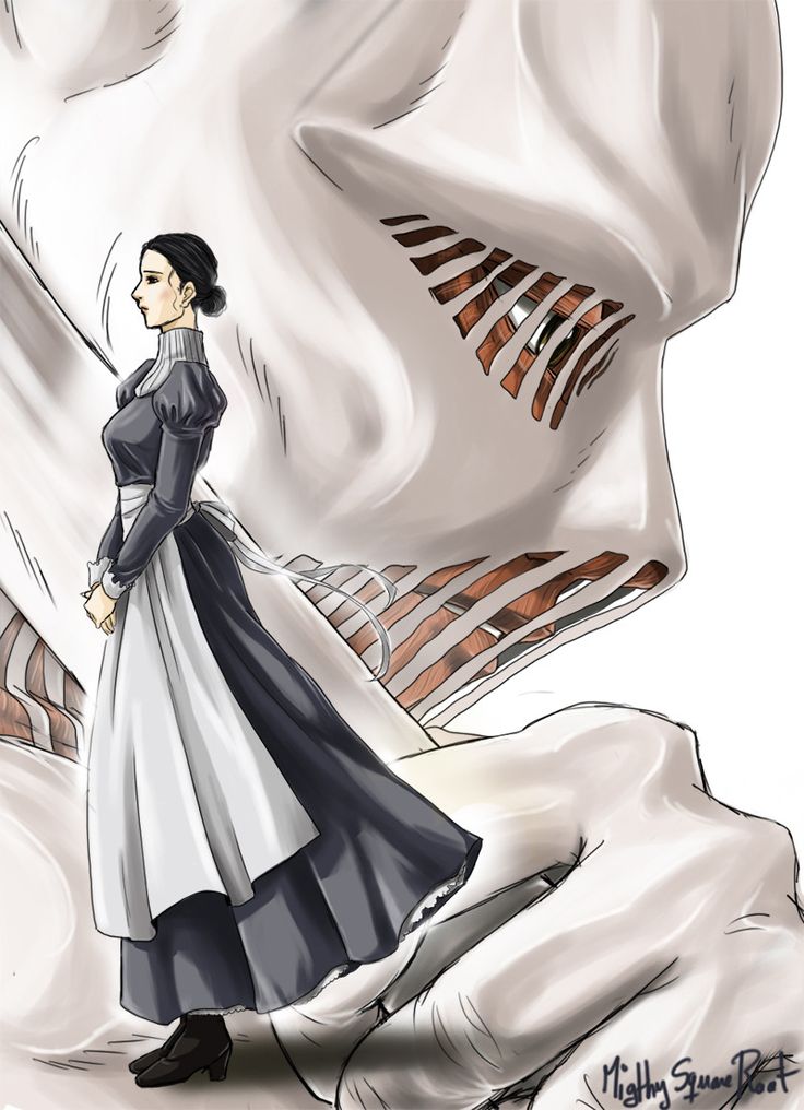 a drawing of a woman standing in front of a giant white creature with her hands on her hips