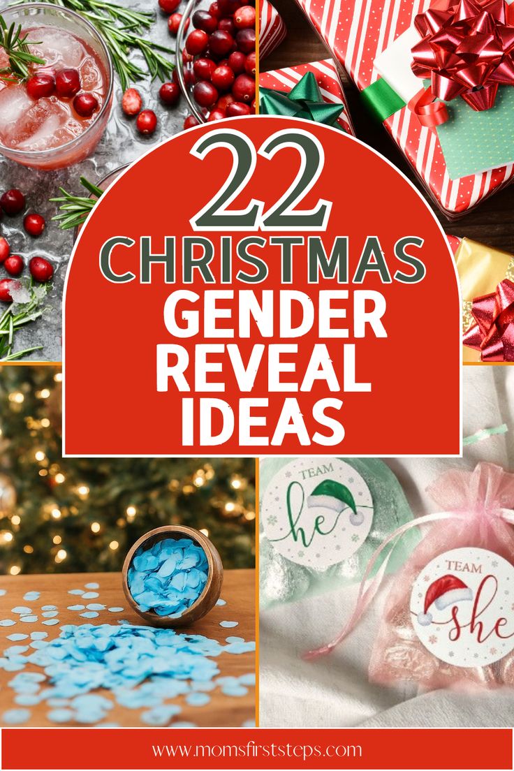 christmas decorations and gifts with the words 22 christmas gender reveal ideas