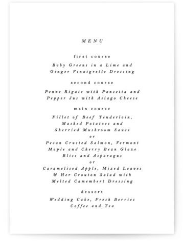 the wedding menu is shown in black ink