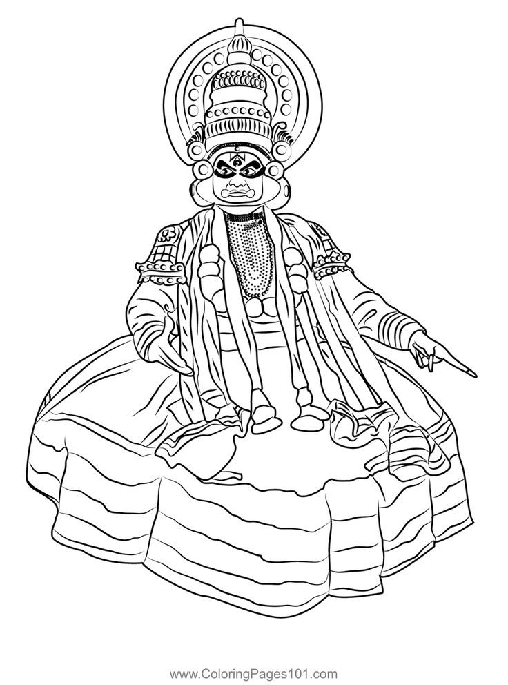 Kathakali Kerala India Coloring Page Kathakali Dance Drawing, Kathakali Outline, Kathakali Pencil Drawing, Kathakali Mandala Art, Kathakali Drawing Easy, Kathakali Face Drawing Outline, Kathakali Sketch, Kathakali Face Drawing, Kathakali Drawing