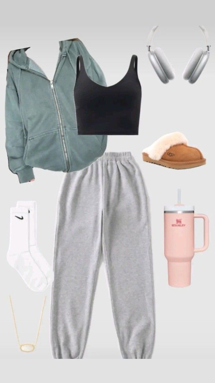 Cute Simple Outfits Sweatpants, Cute But Comfy Outfits Schools, Cute Sweatpants Outfit For School, Comfy Sweats Outfit, Comfortable Outfits For School, Cute Outfits With Grey Sweatpants, Cute And Comfy Outfits For School, Cute Outfits With Sweatpants, Outfits With Grey Sweatpants