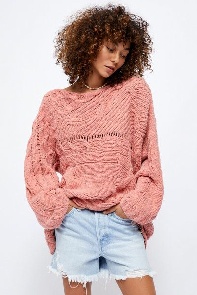 Nuuly | Sweaters + Sweatshirts Wave Sweater, Pink Oversized Sweater, Chunky Oversized Sweater, Big Knits, Thermal Sweater, Chunky Cable Knit, Cold Shoulder Sweater, Open Knit Sweater, Free People Sweaters