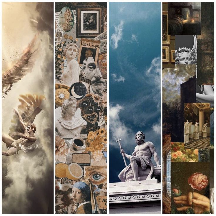 collage of images with angels and other things in them