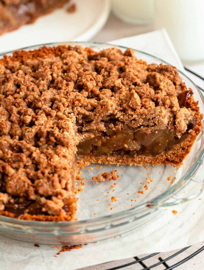 a close up of a pie on a plate