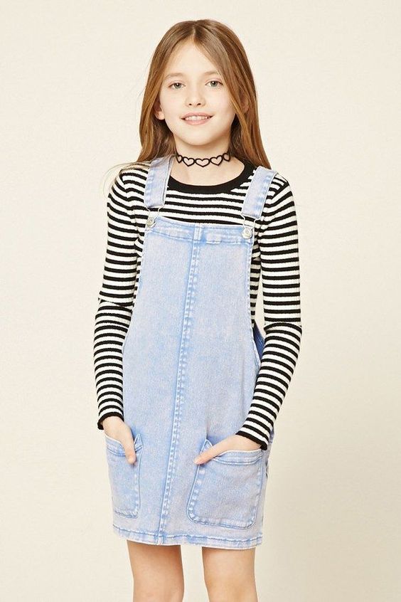 Don't buy... turn your mouth off in your pajamas Overall Dress Outfit Fall, Overall Dress Outfit, Dress Outfit Fall, Forever 21 Kids, Clothes For Teens, Forever 21 Girls, Denim Overall Dress, Tween Outfits