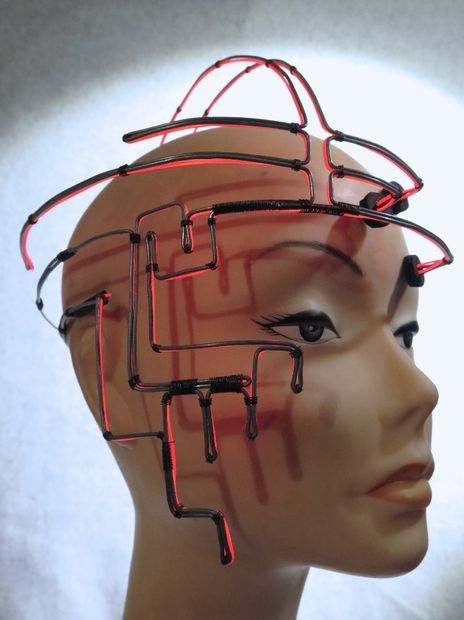 Home Technology Gadgets, Cyberpunk Costume, Traditional Masks, Wire Mask, El Wire, Cyberpunk Fashion, Halloween Costume Contest, Mannequin Heads, Costume Collection