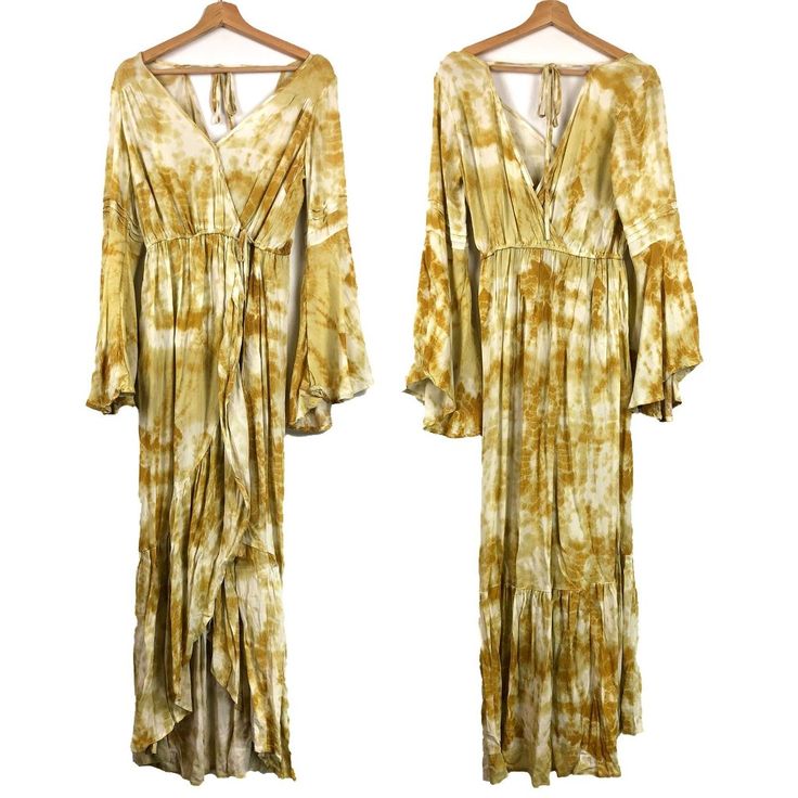 In Excellent Condition! No Visible/Known Flaws. Nwt! Approximate Measurements (Flat) Chest: 21" Waist: 12" (Elastic) Length: 53" Material: 100% Viscose Care: Hand Wash Cold, Line Dry B633 Yellow Bohemian Flowy Maxi Dress, Yellow Flowy Bohemian Maxi Dress, Yellow Flowy Long Maxi Dress, Flowy Yellow Long Maxi Dress, Yellow Bohemian Flowy Dresses, Long Gold Maxi Dress For Summer, Fitted Yellow Bohemian Dress, Yellow Flowy Long Dress, Bohemian Gold Maxi Dress With Long Sleeves