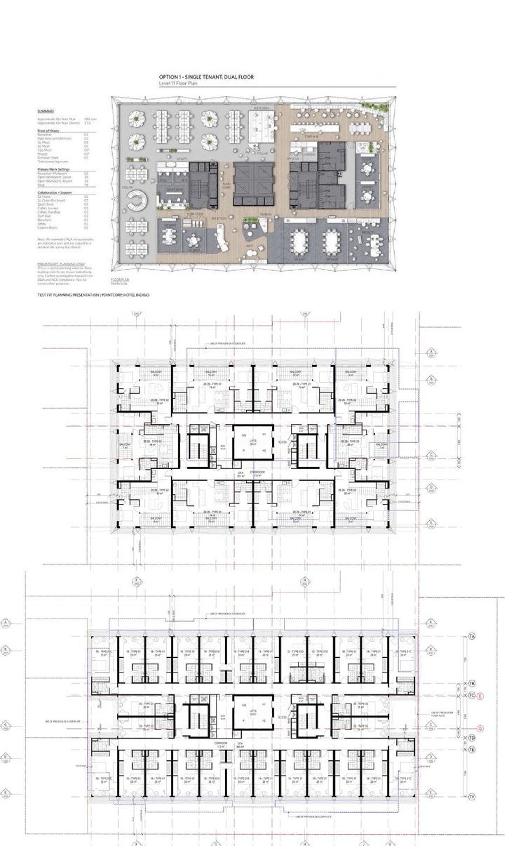 the floor plan for an office building with multiple floors and several rooms, all in different sections