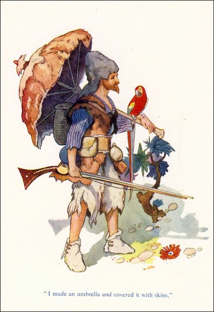 an illustration of a man with a bird on his shoulder and a parrot perched on top of him