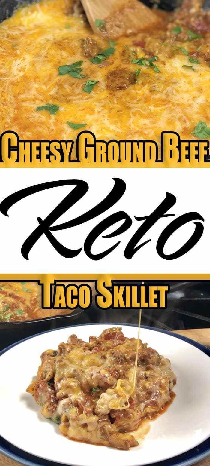 a close up of a plate of food on a table with the words keto and taco skillet