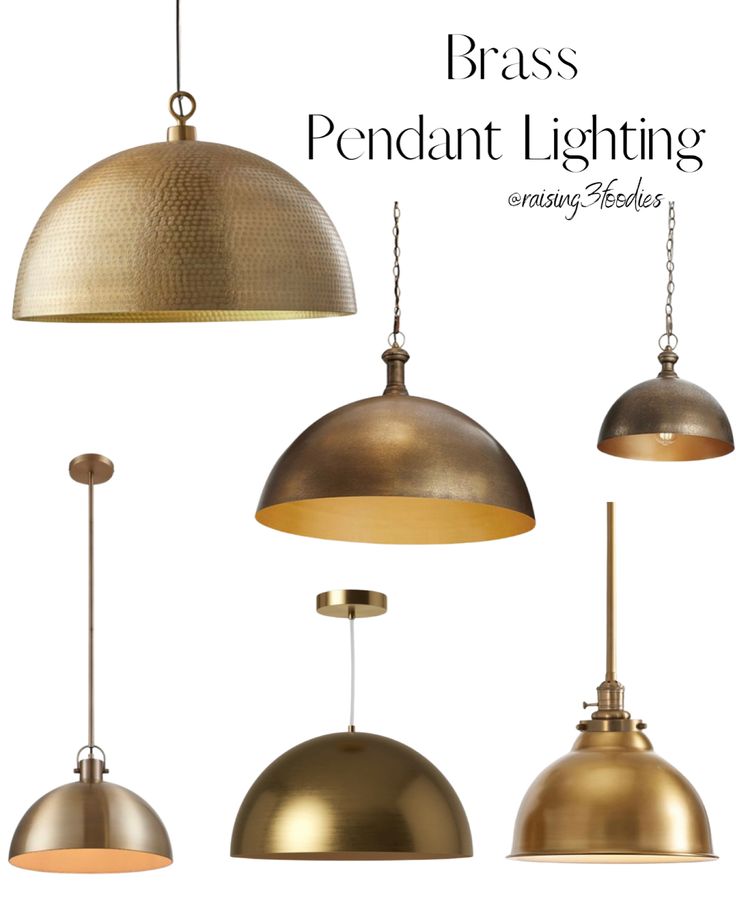 brass pendant lights hanging from the ceiling