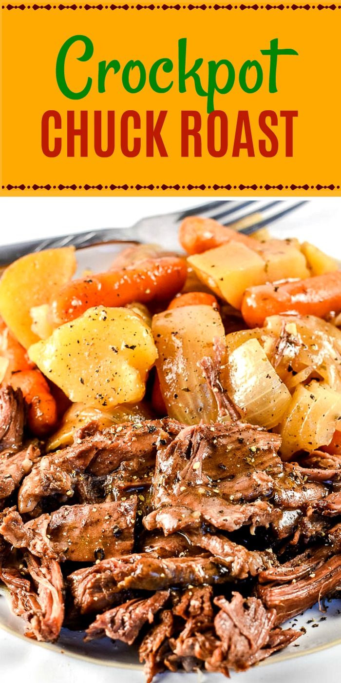 crockpot chuck roast with potatoes and carrots on a plate