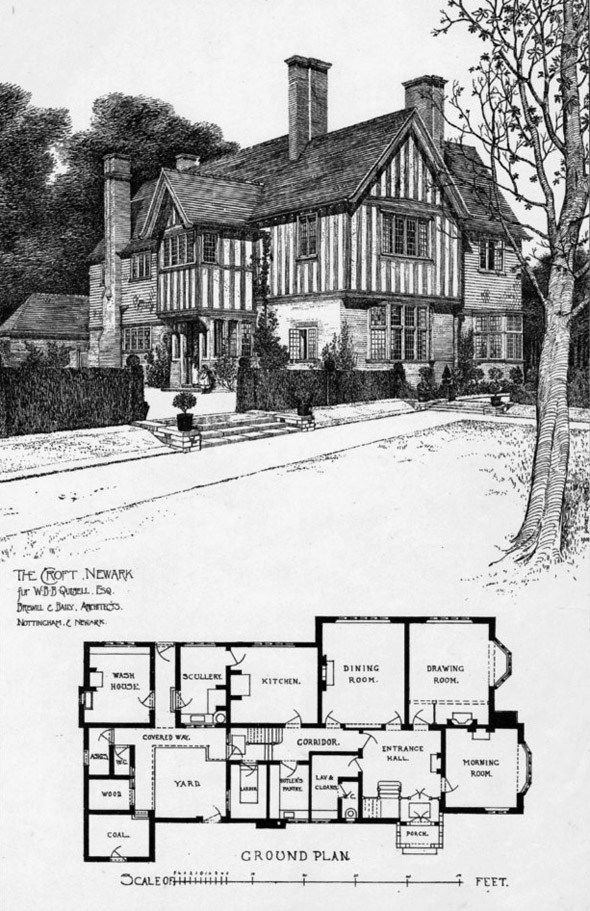 an old house is shown in this black and white drawing, which shows the floor plan for