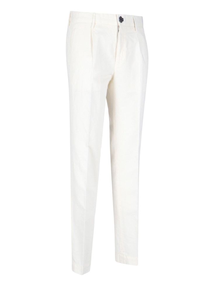 Incotex slim cotton and linen, white pants with belt loops, zip and button closure, central pinces, two side pockets, two back welt pockets, and a straight hem.