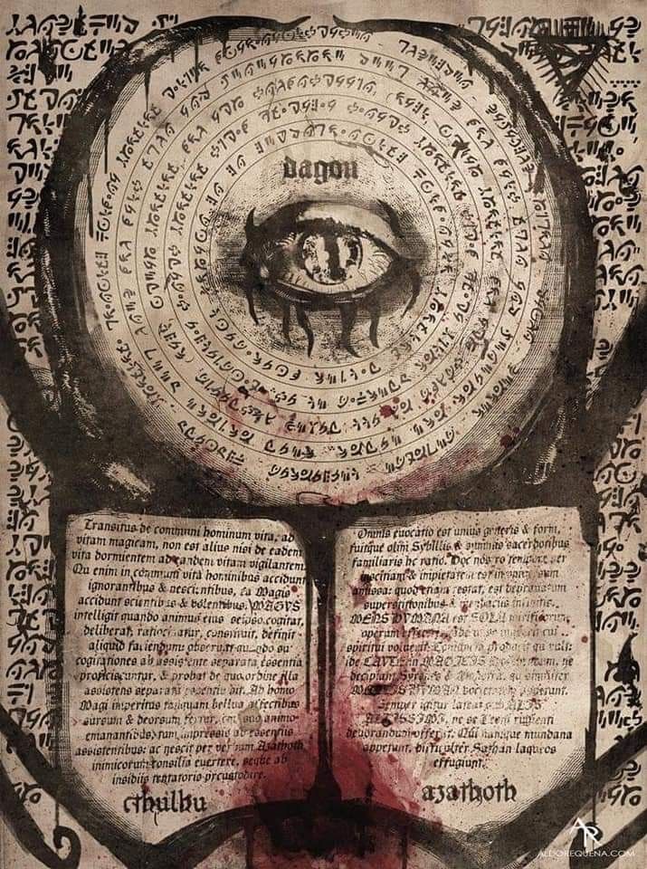 an eye is shown on top of a book with blood coming out of the pages