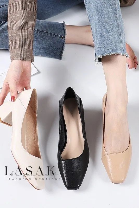 Lasaky - Exquisite Pointed Toe High Heel Shoes crafted with Luxurious Ultra-Fine Leather and Stylish Low Cut Design Rice White, Rough Heels, Roman Sandals, Shoe Crafts, Dressing Style, Point Shoes, Fall Design, Open Toe Sandals, Heel Shoes