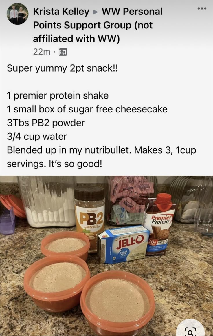 three bowls filled with food sitting on top of a counter