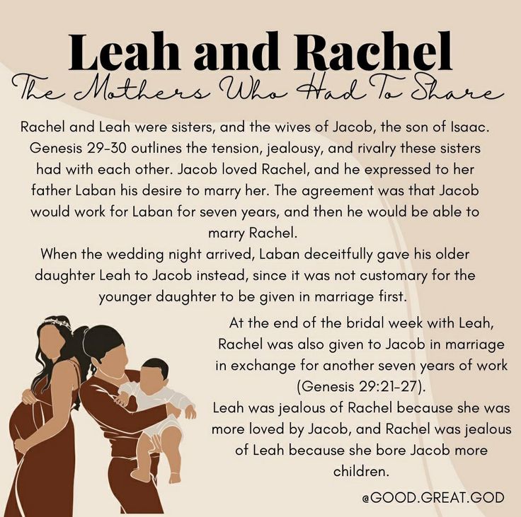 an image of a woman holding a child with the words, leah and rachel