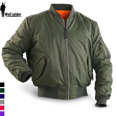 Men's Flight Bomber Jacket Military Pilot Jacket US Army Air Force Coats Outwear | eBay Khaki Stand Collar Windbreaker For Fall, Winter Stand Collar Outerwear For Outdoor Activities, Fall Khaki Windbreaker With Stand Collar, Winter Outerwear For Outdoor Activities With Stand Collar, Spring Military Outerwear With Stand Collar, Military Style Khaki Outerwear For Fall, Khaki Military Outerwear For Fall, Khaki Winter Outerwear For Streetwear, Khaki Long Sleeve Windbreaker For Fall