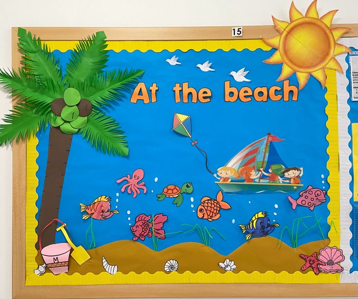 a bulletin board with an ocean theme